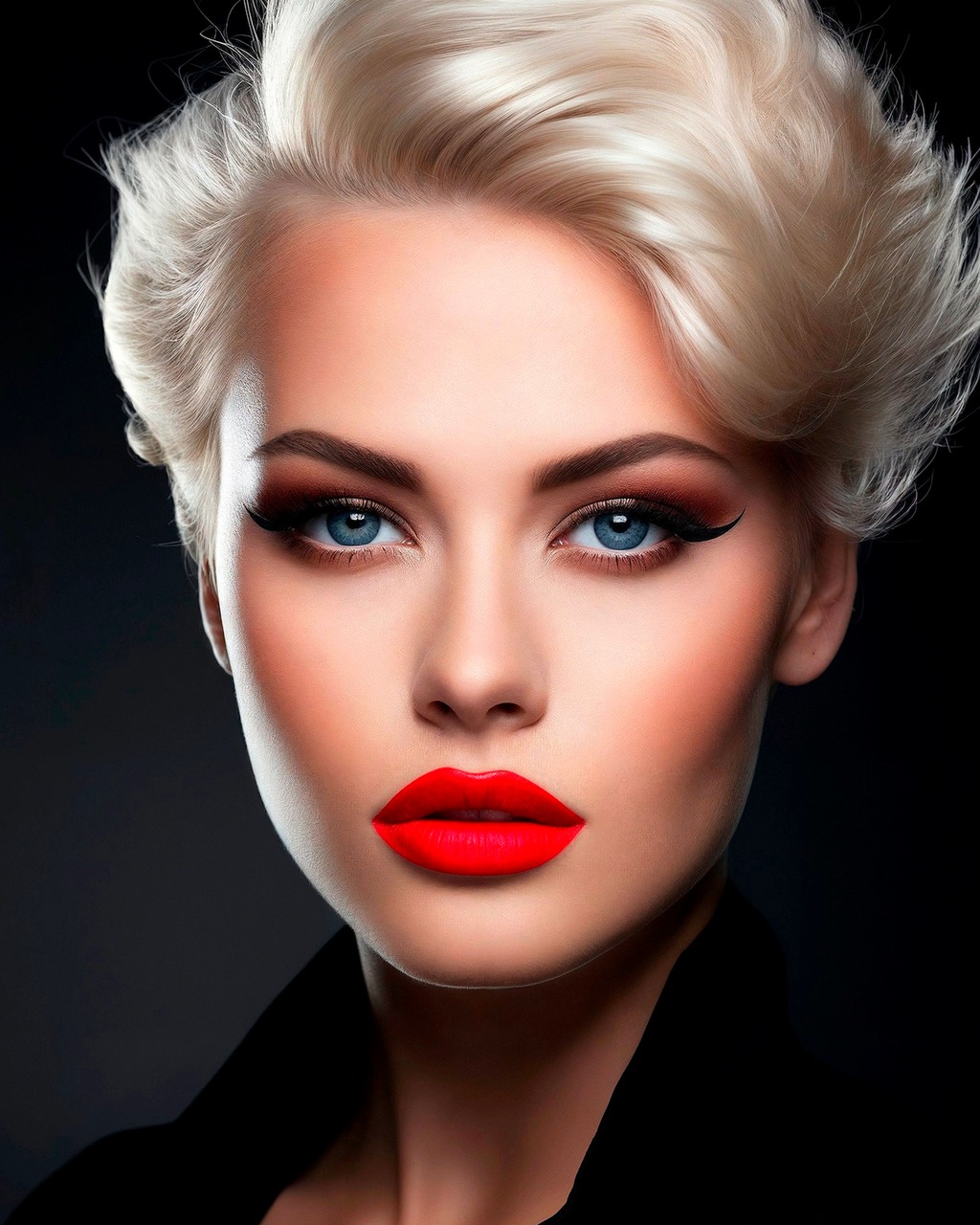 Portrait beauté de femme blonde aux lèvres rouges sur fond noir